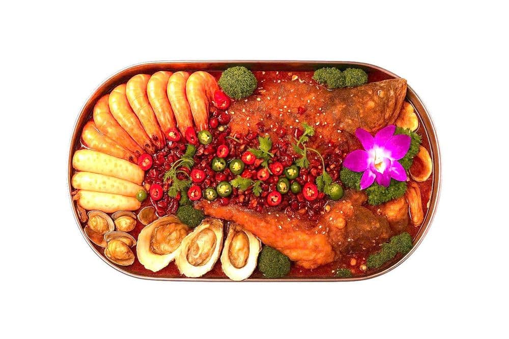 Khay Hải Sản Cá Song Sốt Cay Tứ Xuyên ( Vị Thơm Cay)